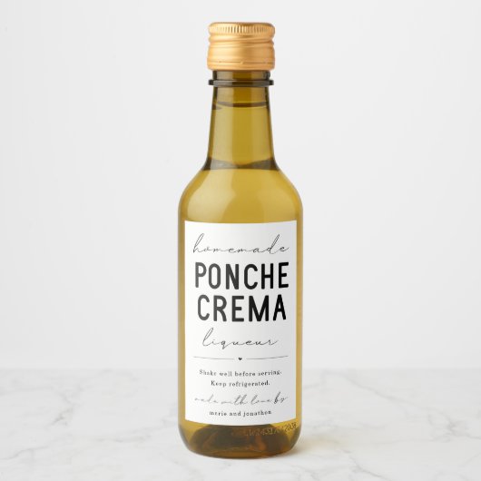hausgemachte Ponche Crema Likör Flasche Weinetikett (Vorderseite)