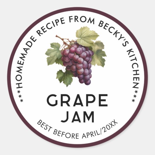 Hausgemachte Red Grapes Jam Pantry Labels Runder Aufkleber (Vorderseite)
