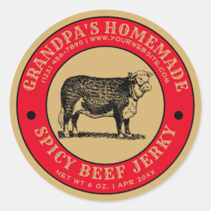 Hausgemachte Rindfleisch Jerky Vintage Vorlage Kla Runder Aufkleber