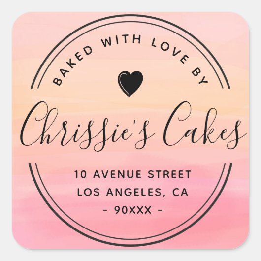 hausgemachte Schrift in Aquarellorange Quadratischer Aufkleber (Vorderseite)