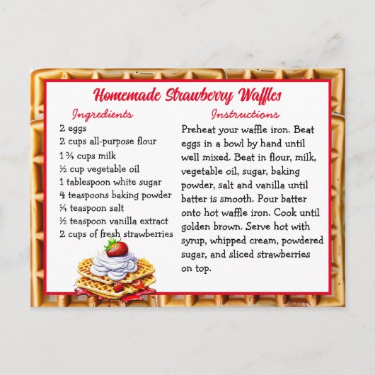 Hausgemachte Strawberry Waffles Rezept Karte (Vorderseite)