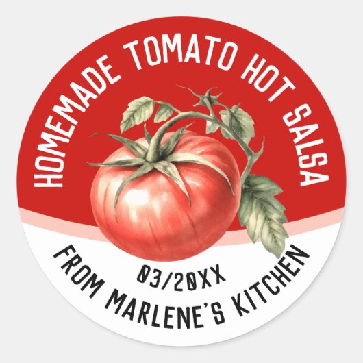 Hausgemachte Tomaten, heiße Salsa mit roten Tomate Runder Aufkleber (Vorderseite)