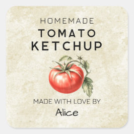Hausgemachte Tomaten Ketchup Vintage Konservenmark Quadratischer Aufkleber