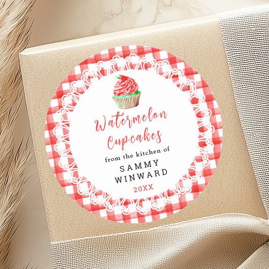Hausgemachte Watermelone Cupcakes Lebensmittelkenn Runder Aufkleber