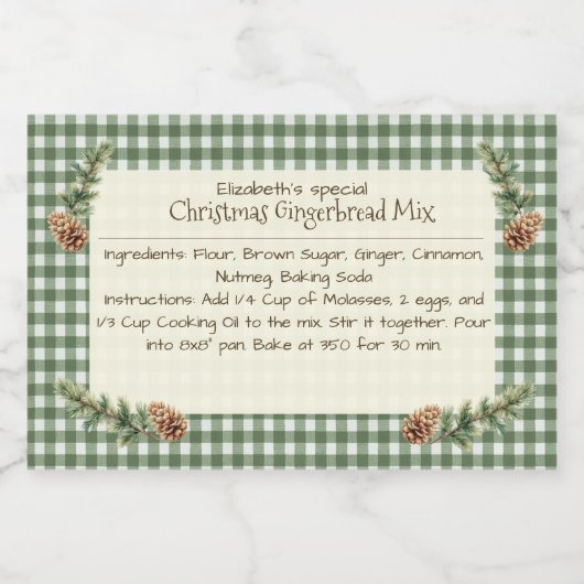 Hausgemachte Weihnachtsgebäck Mix Gingham Pine Con Lebensmitteletikett (Einzelnes Label)