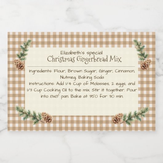 Hausgemachte Weihnachtsgebäck Mix Gingham Pine Con Lebensmitteletikett (Einzelnes Label)