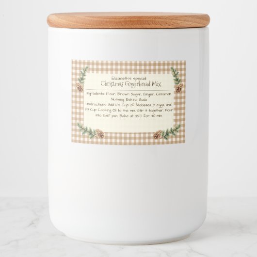 Hausgemachte Weihnachtsgebäck Mix Gingham Pine Con Lebensmitteletikett (Vorderseite)