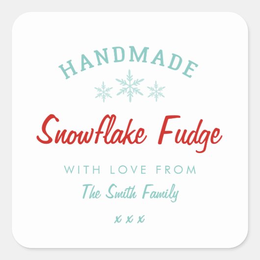 Hausgemachte Weihnachtsgeschenk Schneeflocke Backa Quadratischer Aufkleber (Vorderseite)