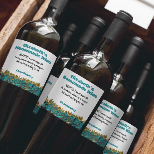Hausgemachte Wine Warning Custom Sonnenblume Aquam Weinetikett