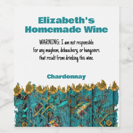 Hausgemachte Wine Warning Custom Sonnenblume Aquam Weinetikett (Einzelnes Label)