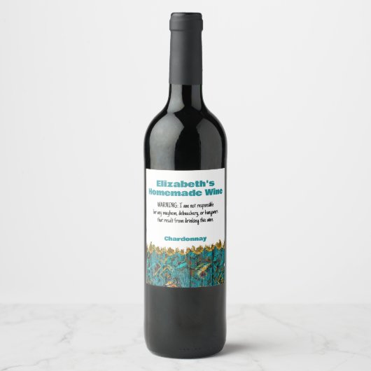 Hausgemachte Wine Warning Custom Sonnenblume Aquam Weinetikett (Vorderseite)