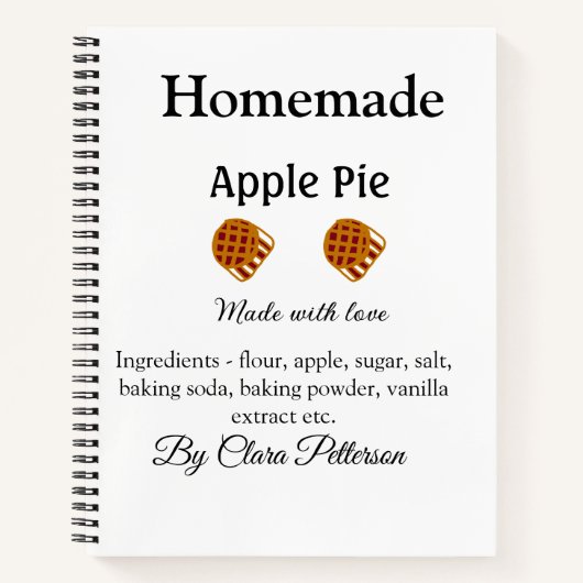 Hausgemachter Apfelkuchen aus Liebe mit Zutaten Notizblock (Vorderseite)