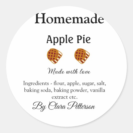 Hausgemachter Apfelkuchen aus Liebe mit Zutaten Runder Aufkleber (Vorderseite)
