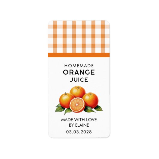 Hausgemachter Orangensaft mit karierten Mustern Adressaufkleber (Vorne)