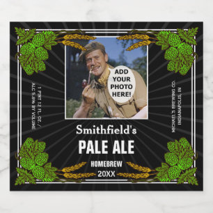 Hausgemachtes Bier Brauereihops Custom Foto Black Bierflaschenetikett