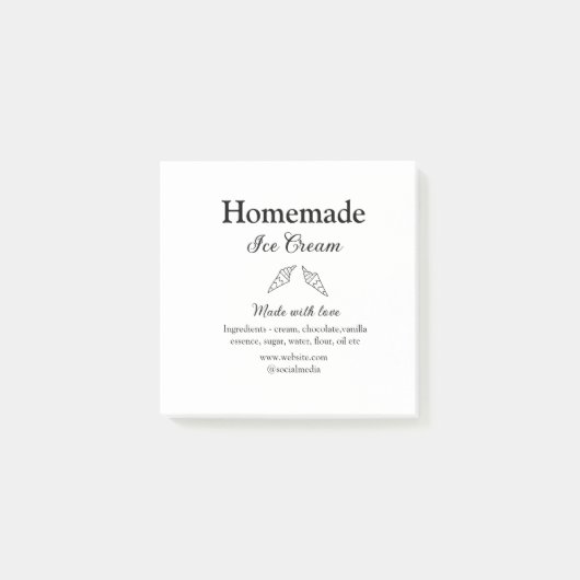 Hausgemachtes Eis und Zutaten aus Liebe Post-it Klebezettel (Vorderseite)