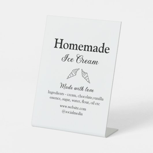 Hausgemachtes Eis und Zutaten aus Liebe Sockelschild (Vorderseite)