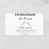 Hausgemachtes Eis und Zutaten aus Liebe Visitenkarte (Rückseite)