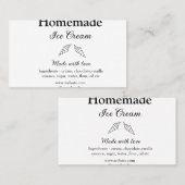 Hausgemachtes Eis und Zutaten aus Liebe Visitenkarte (Vorne/Hinten)