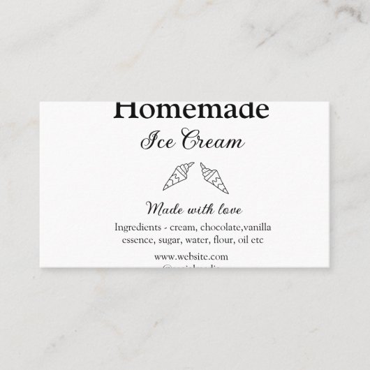 Hausgemachtes Eis und Zutaten aus Liebe Visitenkarte (Vorderseite)