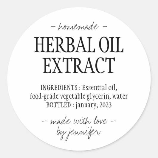 Hausgemachtes Getränk Cremeweiß Kräuteröl Extrakt Runder Aufkleber (Vorderseite)