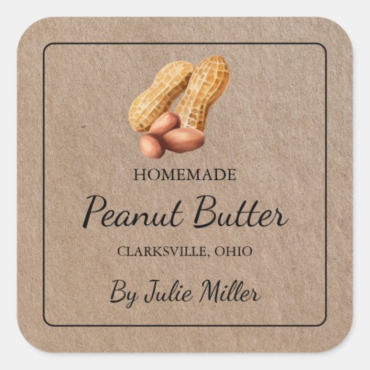 Hausgemachtes Papier für den Peanut-Butter-Platz Quadratischer Aufkleber (Vorderseite)
