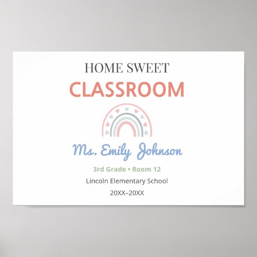 Hausgemütliches Klassenzimmer-Schild mit Lehrernam Poster (Vorne)