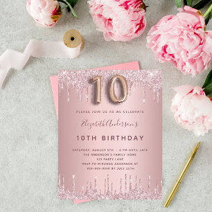 HAUSHALT 10. Geburtstag rosa staubige Rose Glitzer