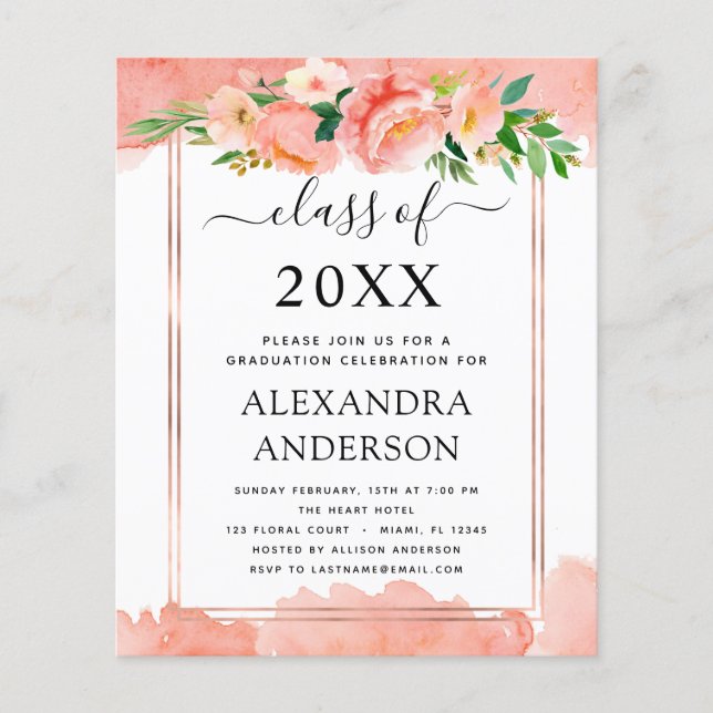 Haushalt 2022 Abschluss Coral Peach Einladung (Vorderseite)