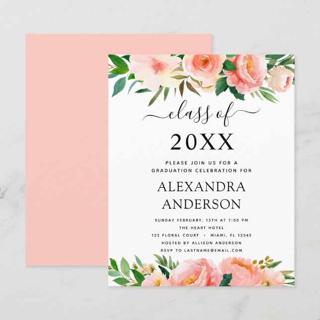 Haushalt 2022 Abschluss Coral Peach Einladung (Vorne/Hinten)