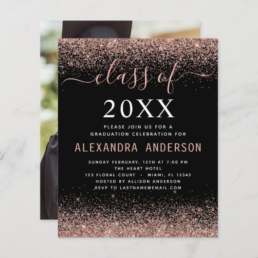 Haushalt 2022 Abschluss Foto Rose Gold Glitzer (Vorne/Hinten)