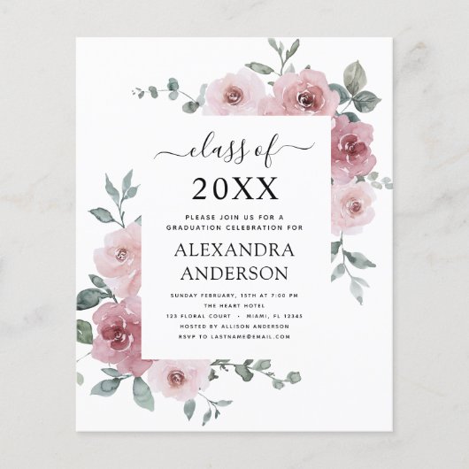 Haushalt 2022 Rose rosa Abschluss floral Flyer (Vorne)