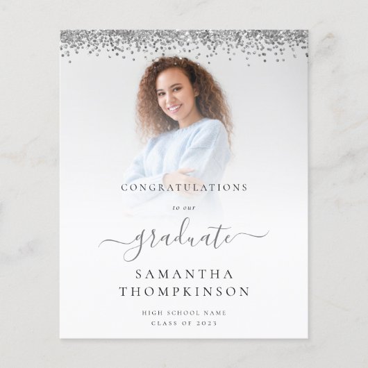 Haushalt 2024 Grad Foto Silver Glitzer Ankündigung (Vorderseite)