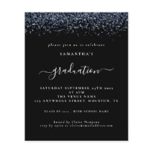 Haushalt 2024 Grad Party Blue Glitzer Black Invite