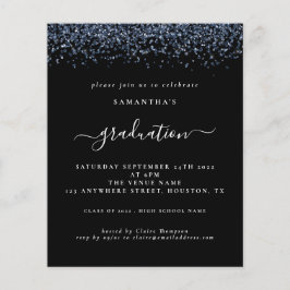 Haushalt 2024 Grad Party Blue Glitzer Black Invite