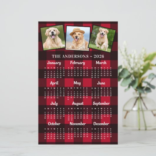 Haushalt 2026 Buffalo Kariert Red Foto Calendar Ca (Stehend Vorderseite)