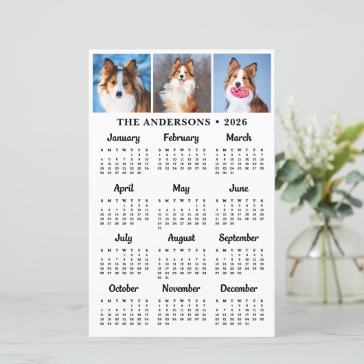 Haushalt 2026 Foto Hund 12 Monate Kalenderkarte (Stehend Vorderseite)