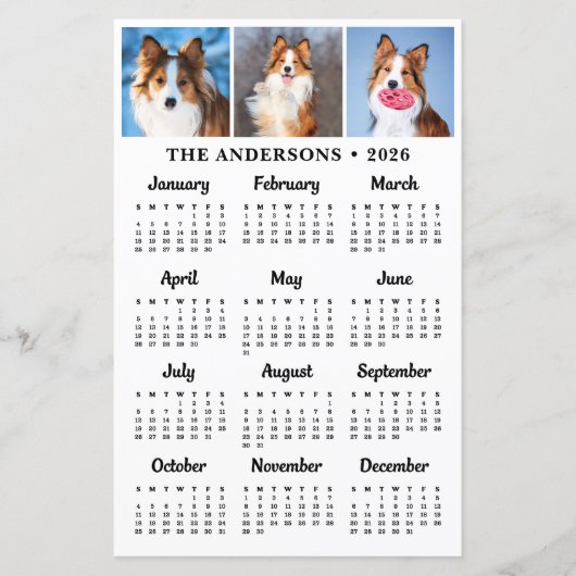 Haushalt 2026 Foto Hund 12 Monate Kalenderkarte (Vorderseite)