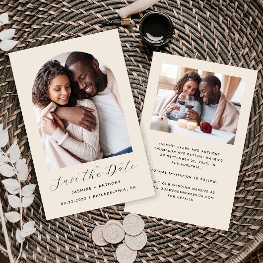 Haushalt 2-Foto Arch Beige Save the Date