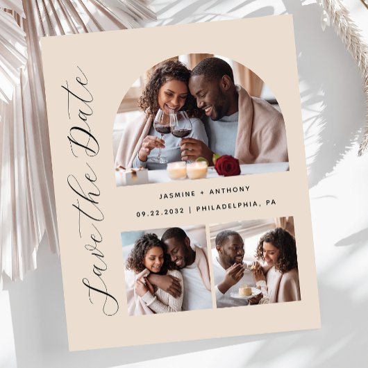 Haushalt 3-Foto Arch Beige Save the Date