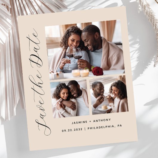Haushalt 3-Foto Beige Save the Date