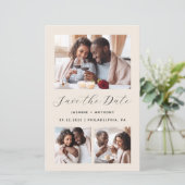 Haushalt 3-Foto QR-Kodex Beige Save the Date (Stehend Vorderseite)