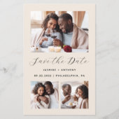 Haushalt 3-Foto QR-Kodex Beige Save the Date (Vorderseite)