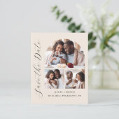 Haushalt 3-Foto-QR-Kodex für Beige Save the Date (Stehend Vorderseite)