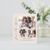Haushalt 4-Foto Minimalistisch Beige Save the Date (Stehend Vorderseite)