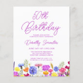 HAUSHALT 50. Geburtstag Lila Wildblume Einladung (Vorderseite)