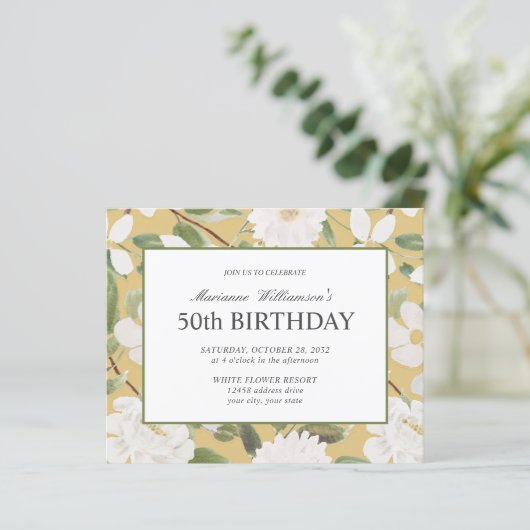 Haushalt 50. Geburtstag Weiße Blume gelb (Stehend Vorderseite)