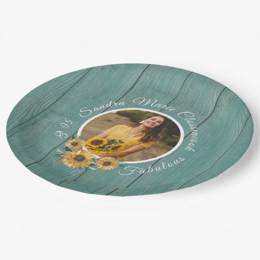 Haushalt 50 und umfangreich | Sonnenblume Aquamari Pappteller (Schrägansicht)