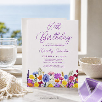 HAUSHALT 60. Geburtstag Lila Wildblume Einladung