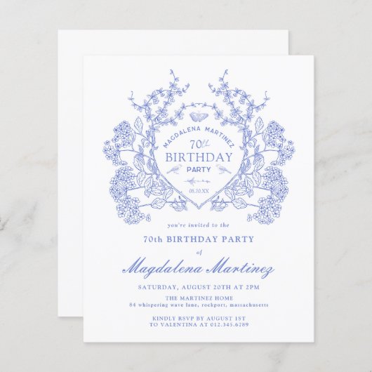 HAUSHALT 70. Geburtstag Blaues Wappen (Vorne/Hinten)